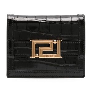 Versace Black Croc Greca Goddess Bifold Leather Wallet/BNWT/ UNISEX